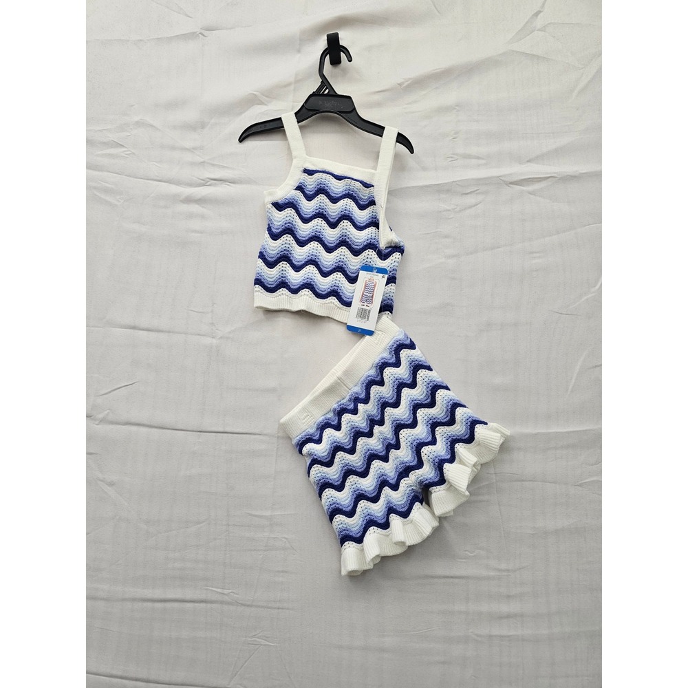 Rare‎ Editions Toddler Girls 2T Crochet 2-Piece Set Blue White Wave Shorts